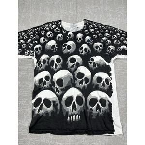 Vintage 1992 Liquid Blue All Over Print Skull T Shirt Single Stitch Mens Large